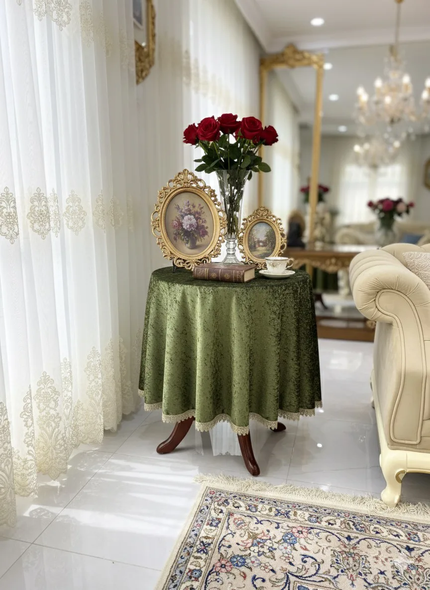 رومیزی سبز زیتونی مأوا مناسب میزخاطره